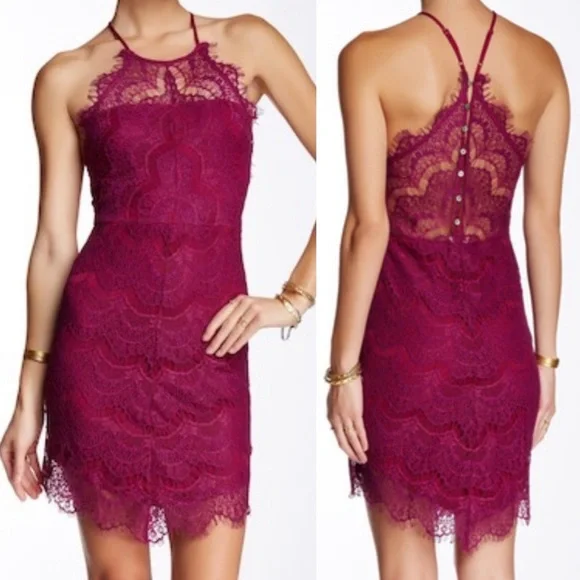 Free People Burgundy Lace Mini Dress - Picture 2 of 11